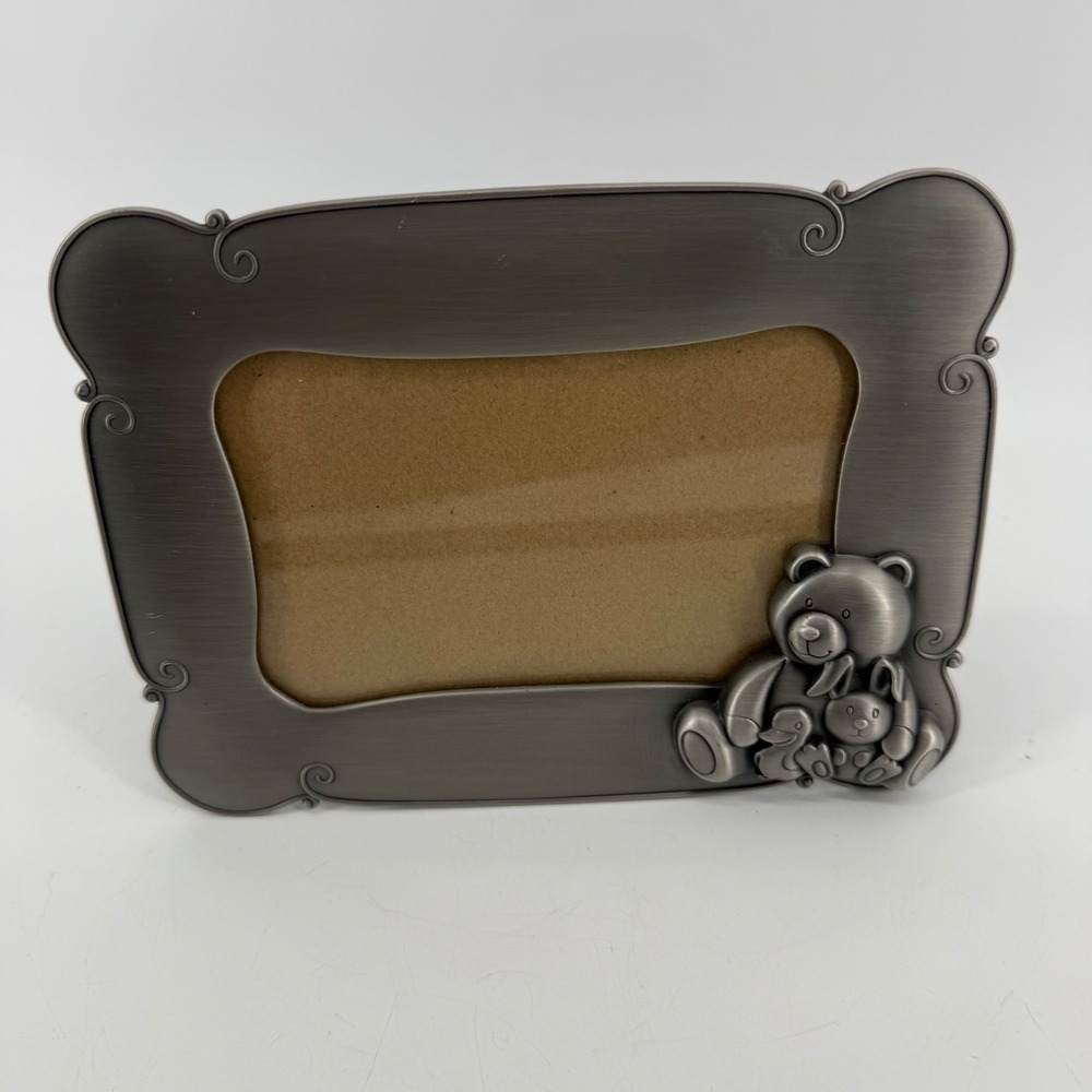 Green Tree Gallery Pewter Teddy Bear Bunny Duck 4x6 Picture Frame Silver Metal‎